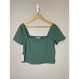 Babaton NEW Contour Square Neck Short Sleeve Top Gallery Green XL Crop